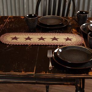 Burgundy Star Jute Braided Primitive Farmhouse Table Runner 8x24 inch